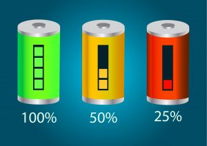 Bild von 3 Batterien in unterschiedlichem Ladezustand