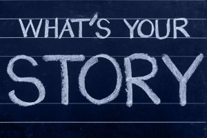 Tafel mit Spruch: What's your story?